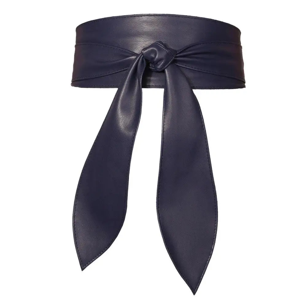 Navy blue leather obi belt from the Elly Belt collection for sophisticated style