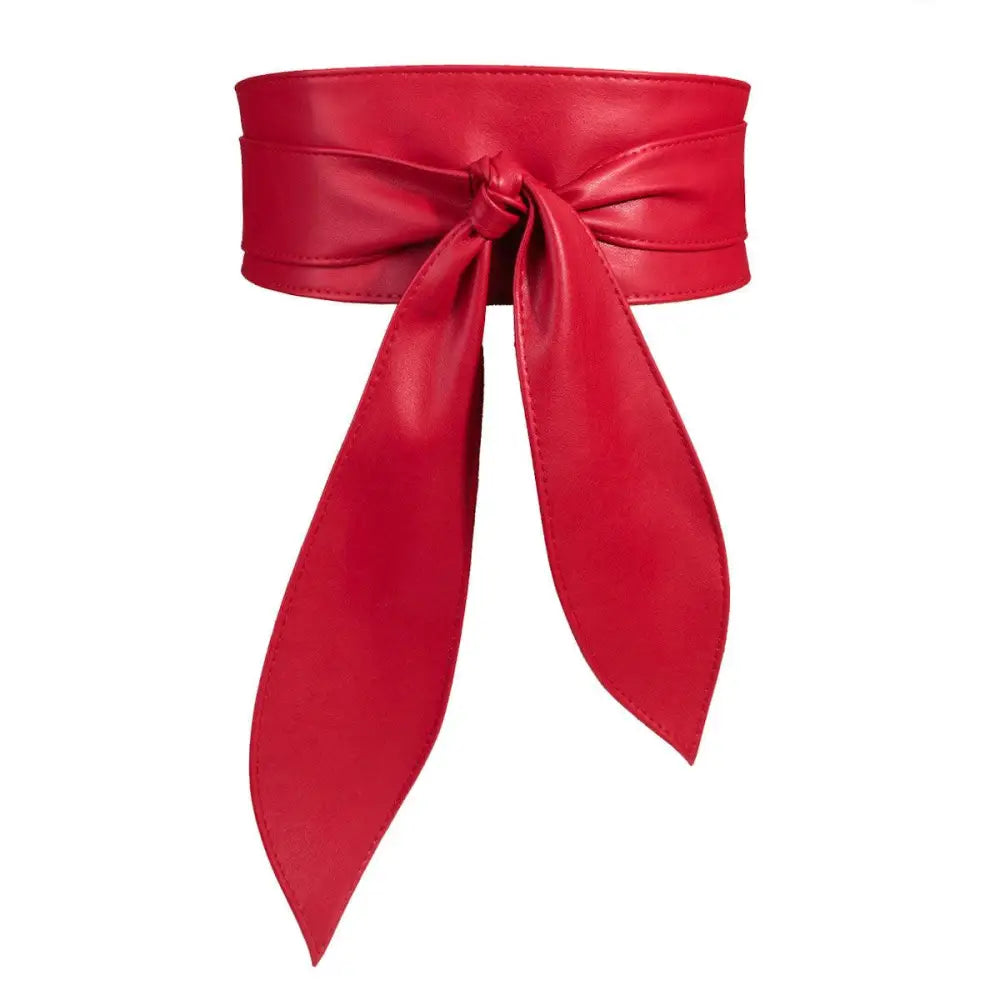 Red leather obi belt from Elly Belt for elegant style and sophisticated accessorizing