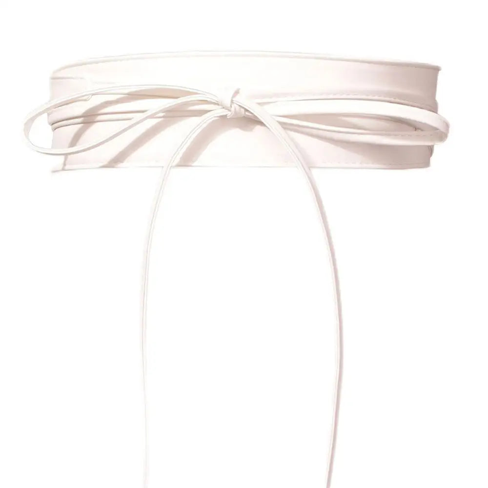White tie belt from the Red Floral Dress with Isabel Belt and Brown Leather Obi collection