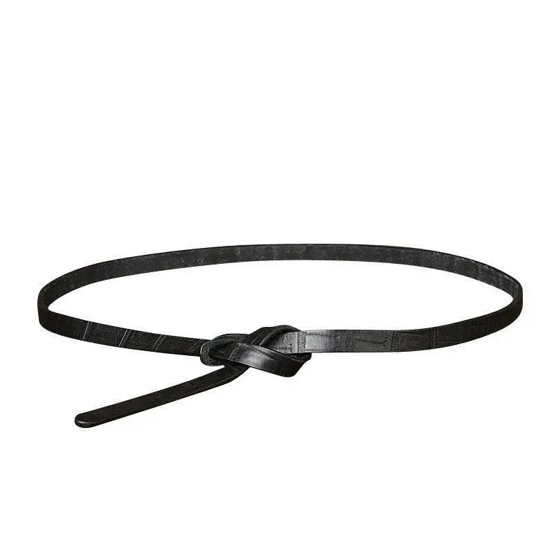 Black Leather Knotted Tie Belt for Belt Ubredice in Assorted Faux Crocodile Leather Collection