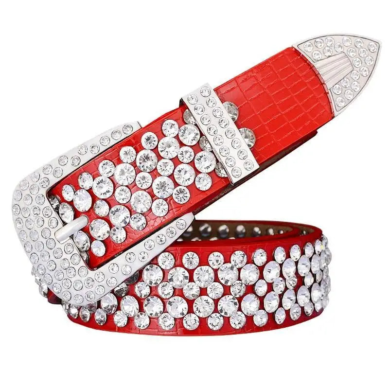 Red rhinestone-studded leather rhinestone belt from Black and Red leather rhinestone belts with embellishments