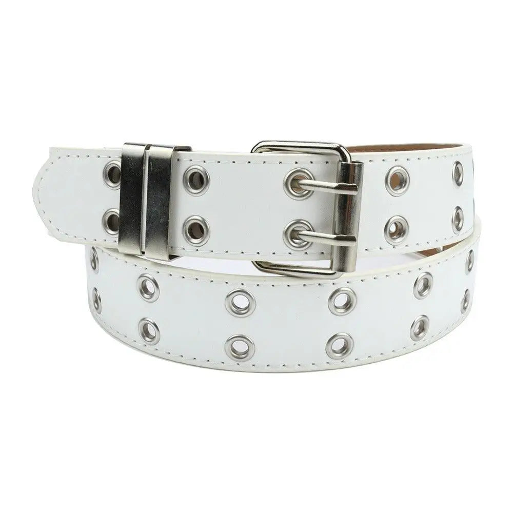 White grommet belt from Colorful Double-Grommet Faux Leather Grommet Belt for Women