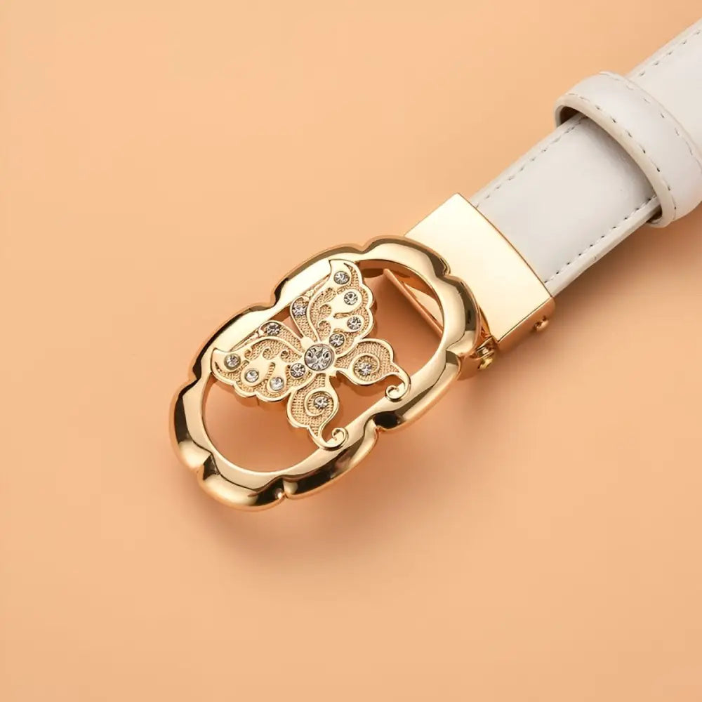 White belt with butterfly buckle for automatic leather belt style fashion accessory
