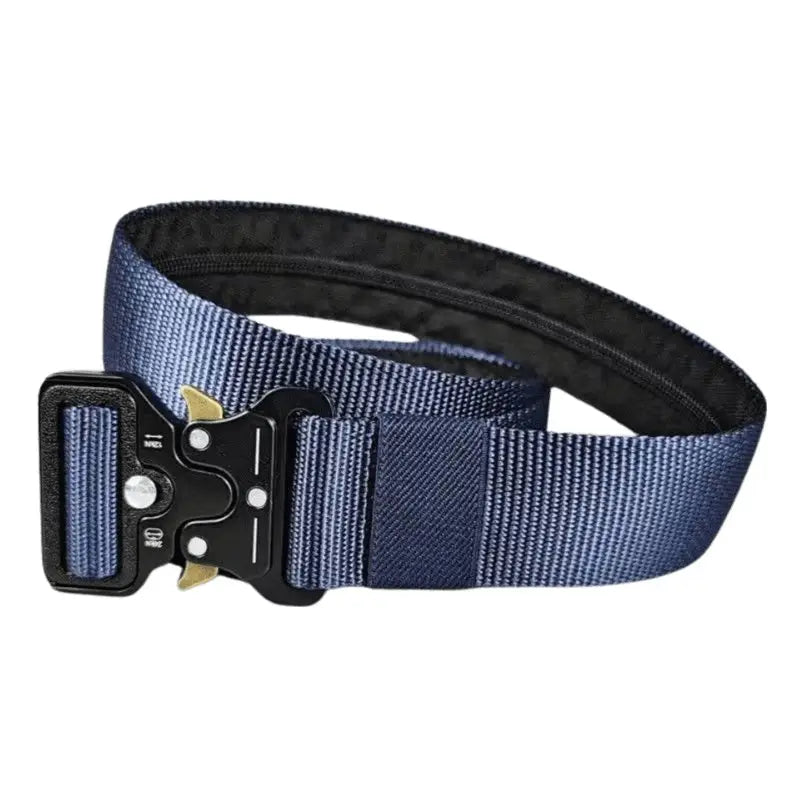 Blue nylon belt with black metal buckle for tactical and casual wear