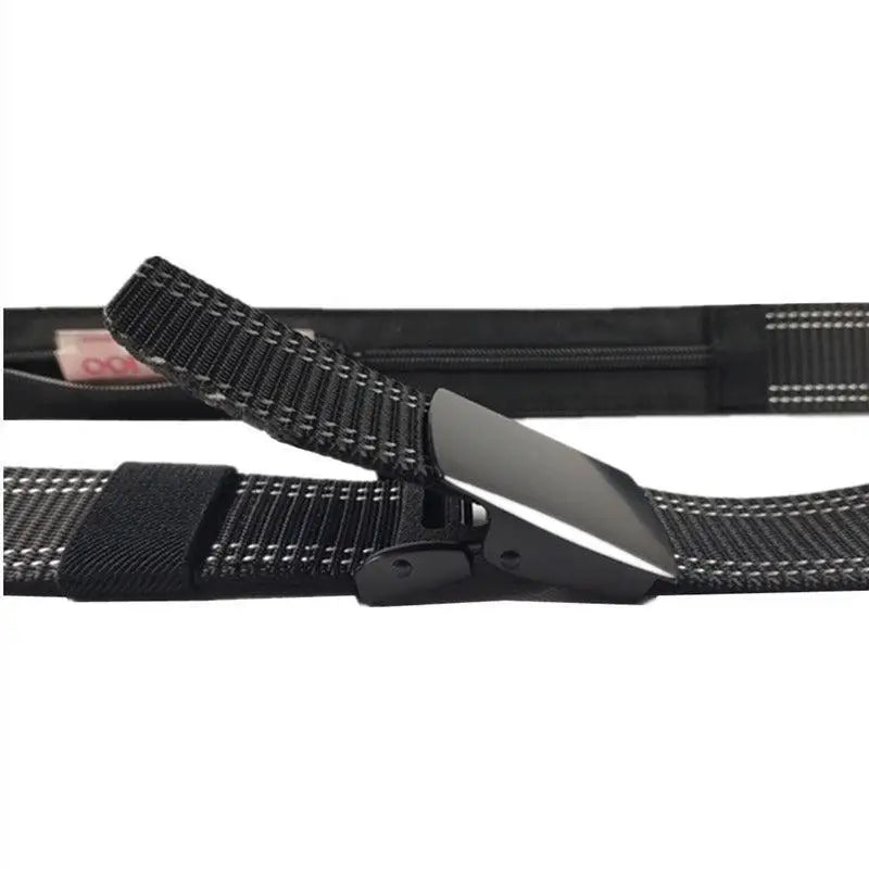 Erekle nylon belt with hidden zipper and black white stripes for secure storage