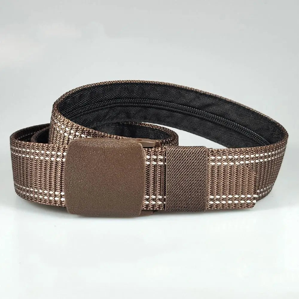 Brown woven Erekle Nylon Belt with Hidden Zipper and Black White Stripes