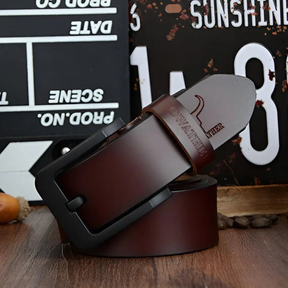 Artyom Leather Belt with Black Buckle showcasing elegant brown leather style