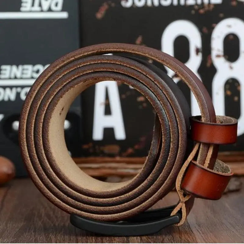 Coiled brown Artyom Leather Belt with Black Buckle for elegant styling