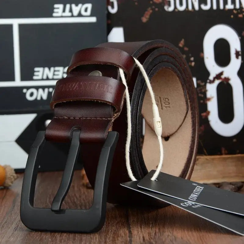 Artyom Leather Belt with Black Buckle showcasing brown leather and elegant design