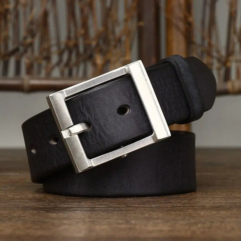 Black leather belt with silver buckle from Assorted Leather Belts with Brass Buckles collection