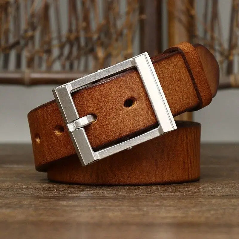 Brown leather belt with silver buckle from Assorted Leather Belts with Brass Buckles collection
