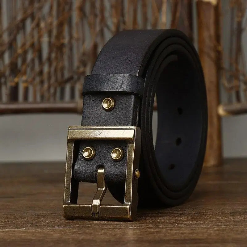 Black leather belt with brass buckle from Assorted Leather Belts with Brass Buckles