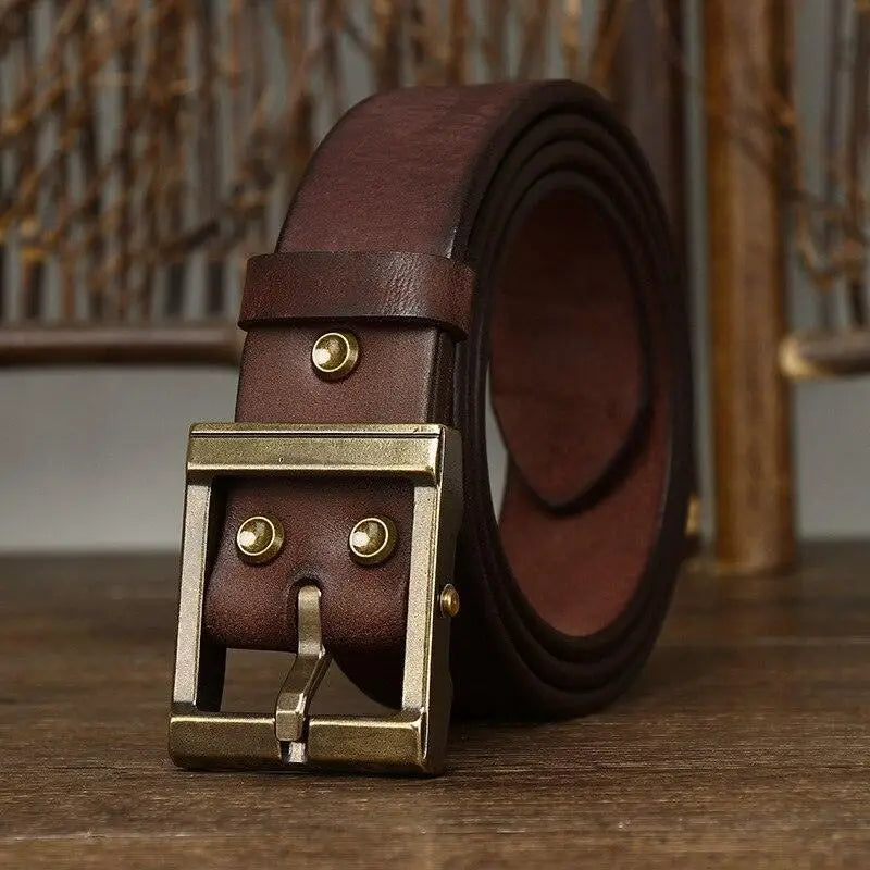 Brown leather belt with a brass buckle from the Assorted Leather Belts with Brass Buckles collection