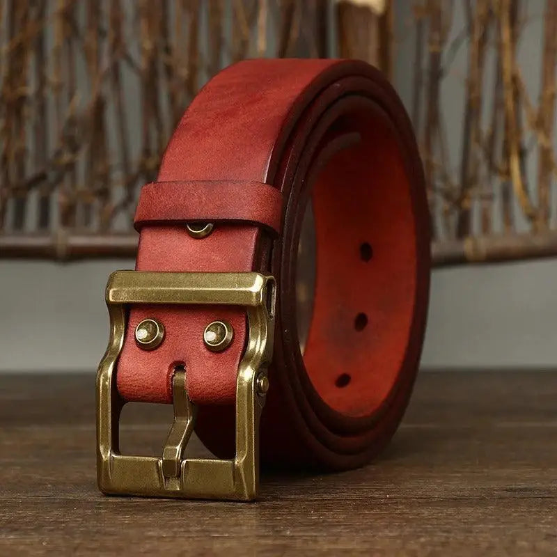 Red leather belt with brass buckle from Assorted Leather Belts collection