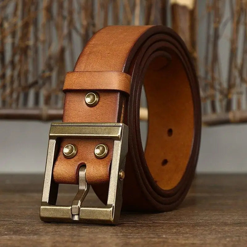 Brown leather belt with sturdy metal buckle from Assorted Leather Belts with Brass Buckles