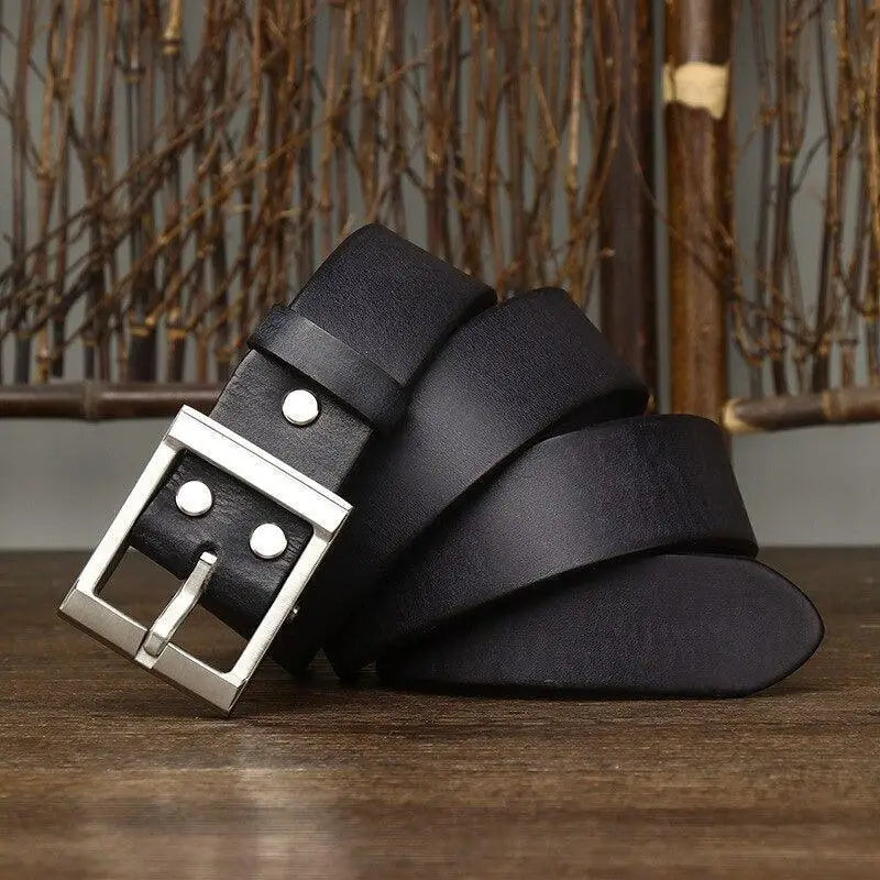 Black leather belt with a silver buckle from Assorted Leather Belts with Brass Buckles collection