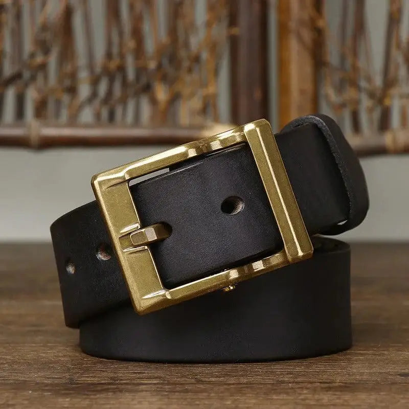 Black leather belt with brass buckle from Assorted Leather Belts with Brass Buckles collection