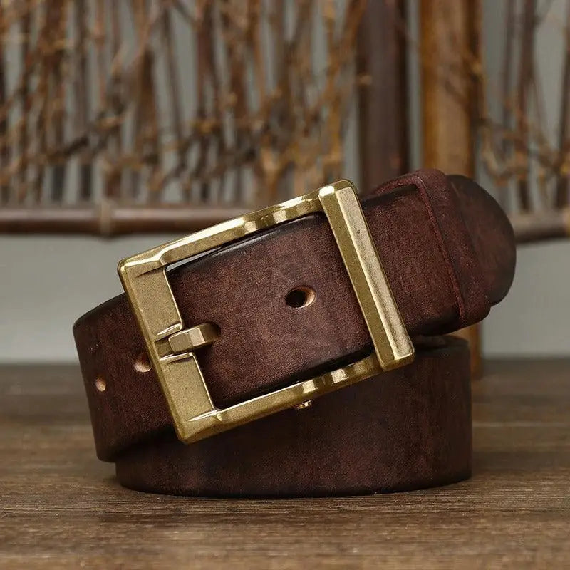 Brown leather belt with brass buckle from Assorted Leather Belts with Brass Buckles