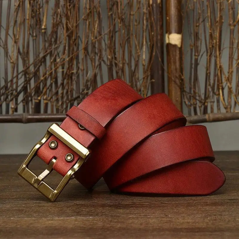 Red leather belt with brass buckle from Assorted Leather Belts with Brass Buckles collection
