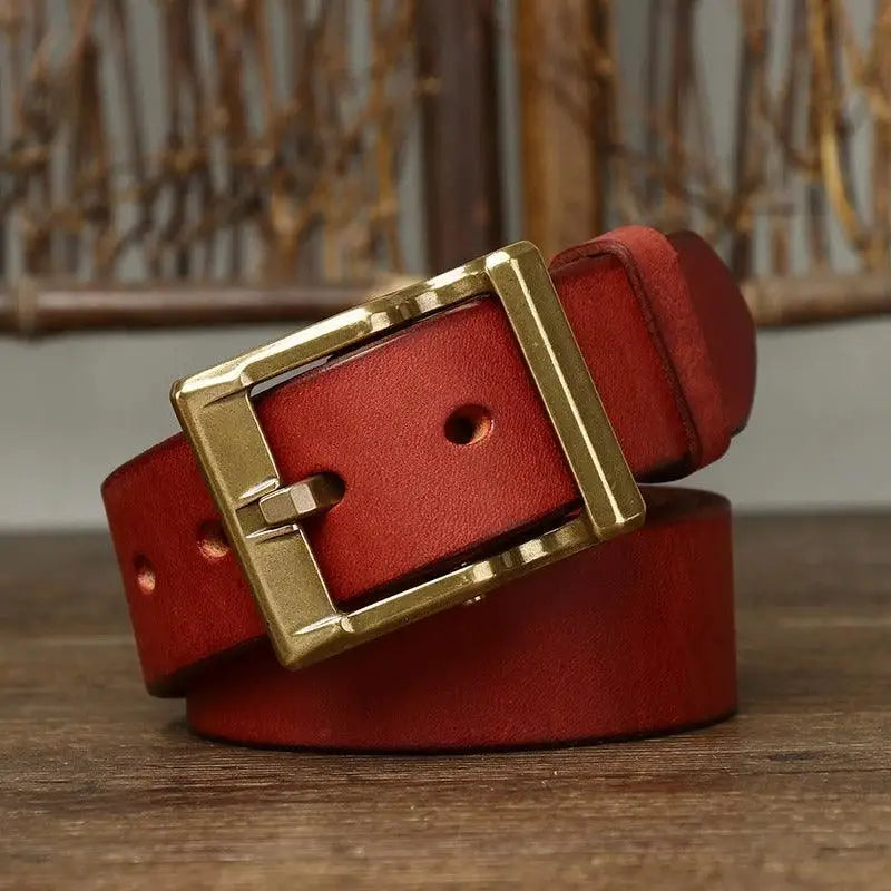 Red leather belt with brass buckle from Assorted Leather Belts with Brass Buckles collection
