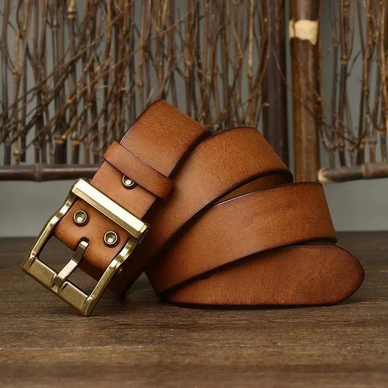 Brown leather belt with brass buckle from Assorted Leather Belts with Brass Buckles