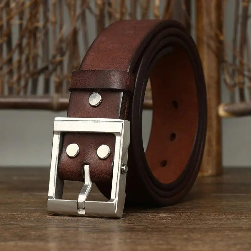 Brown leather belt with silver buckle from Assorted Leather Belts with Brass Buckles collection
