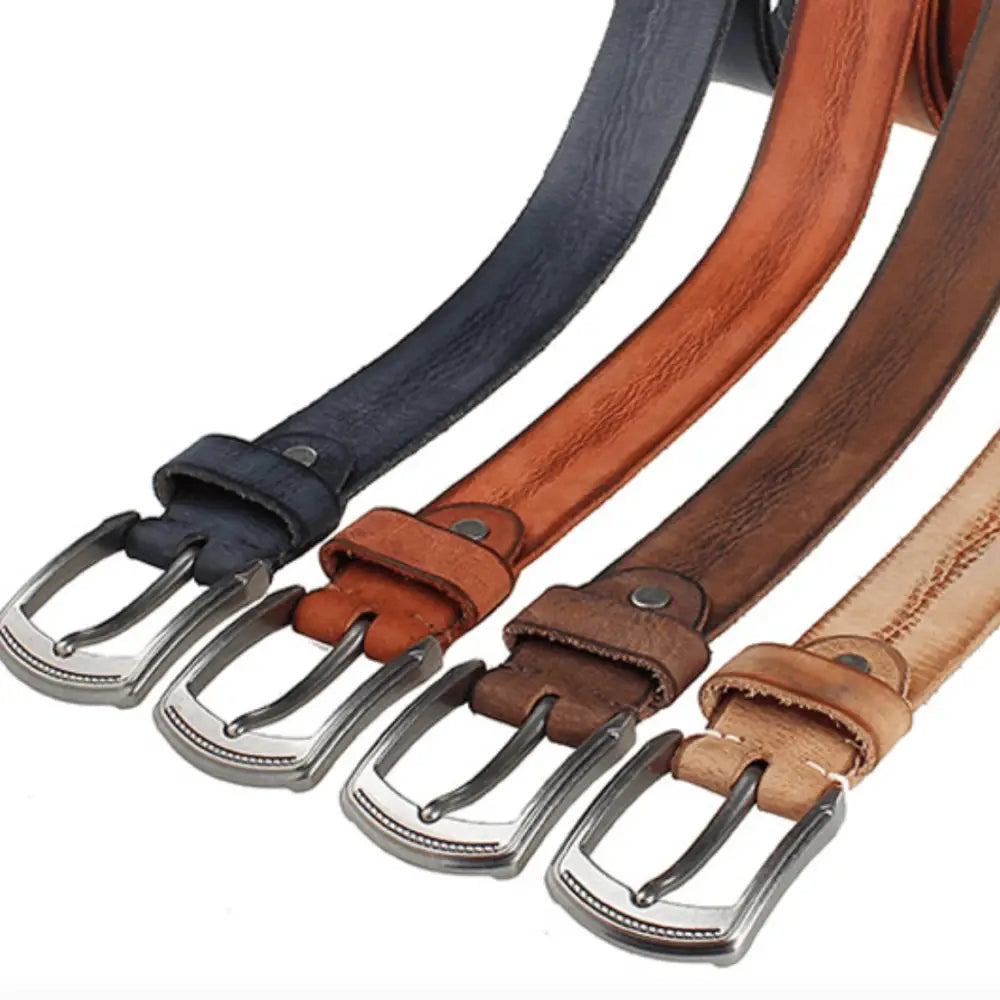 Genuine leather casual en cuir belt with silver buckle for homme collection