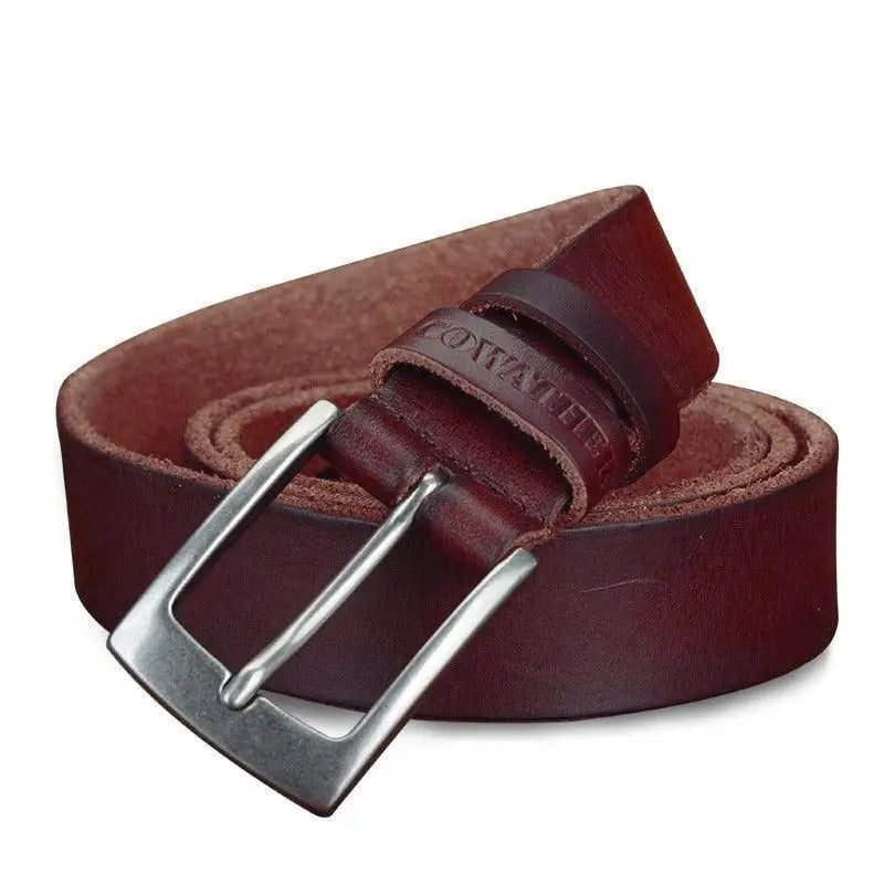 Maroon leather belt with silver buckle from Leather Belts with Silver Buckles in Brown and Black