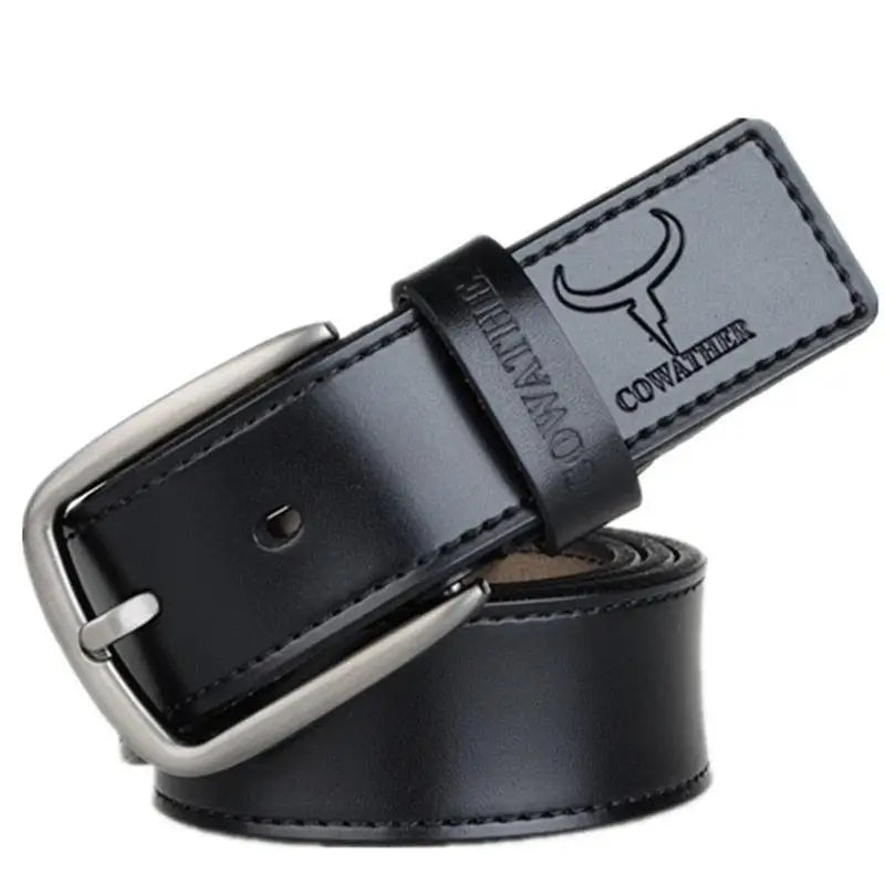 Black leather belt with silver buckle from Konstantine Model for men