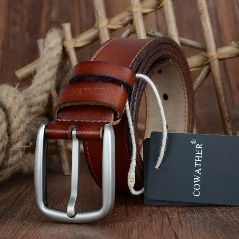 Brown leather belt with silver buckle from Konstantine Model for men