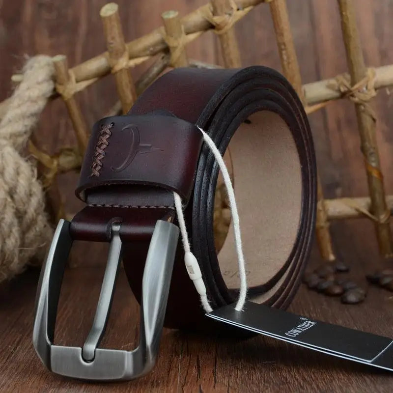 Reziko Belt Set with Burgundy Leather and Metal Buckle for Men