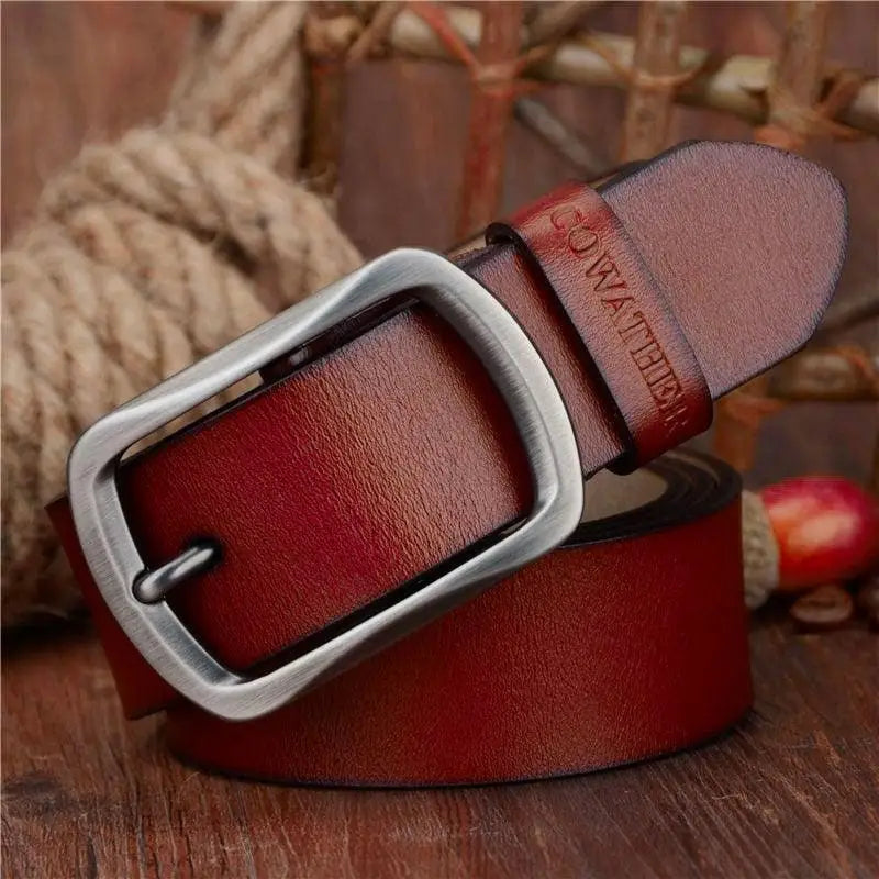 Brown leather belt with a silver buckle from Leather Belts with Silver Buckles collection