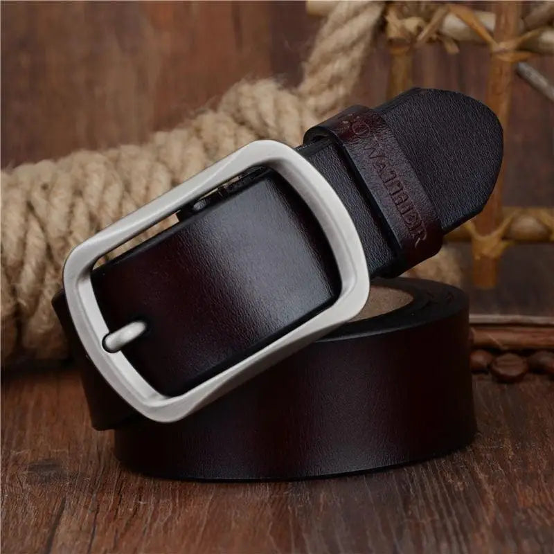Brown leather belt with silver buckle displayed in Leather Belts with Silver Buckles collection
