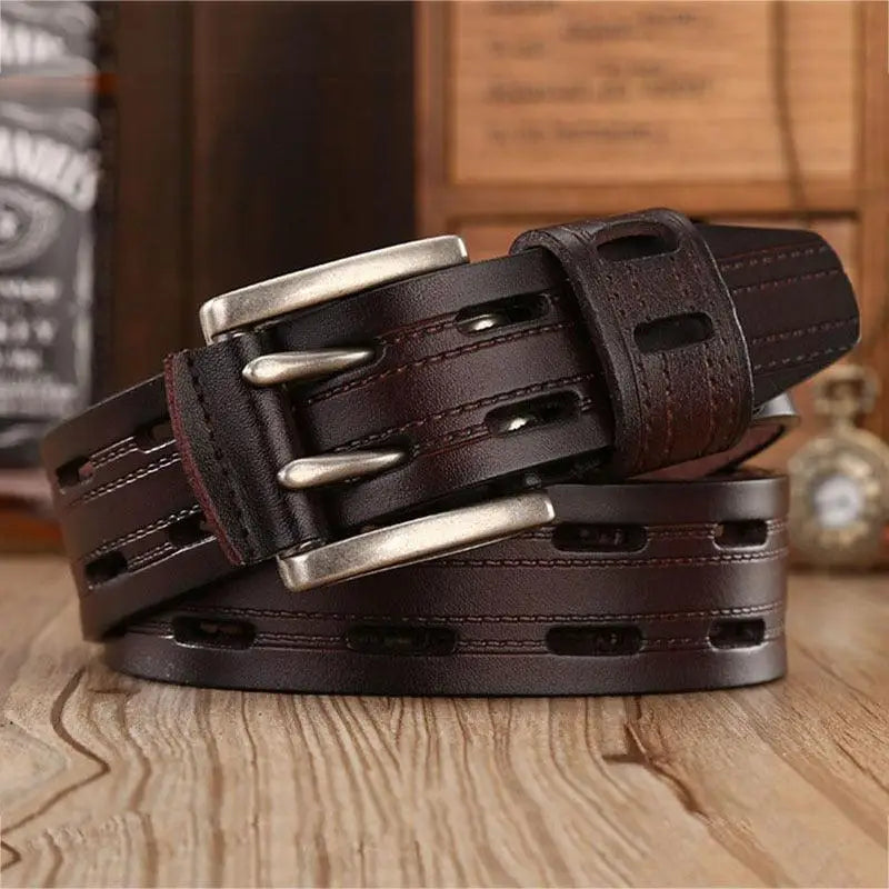 Maroon and Brown Leather Belt with Silver Buckle for stylish men’s accessories