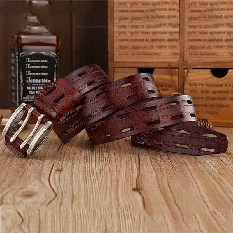 Maroon leather belt with a silver buckle displayed in Maroon and Brown Leather Belts collection
