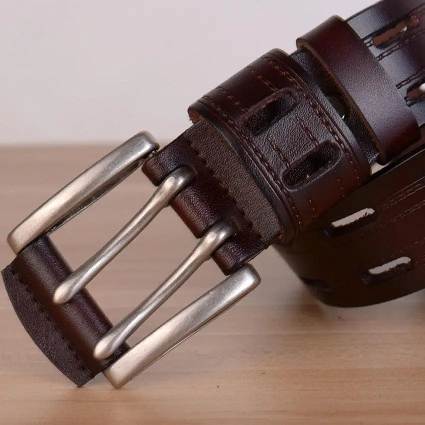 Brown leather belt with a silver buckle from Maroon and Brown Leather Belts collection