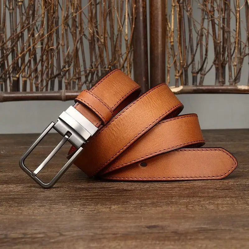 Brown leather belt with silver buckle from the Set of Three Leather Belts collection