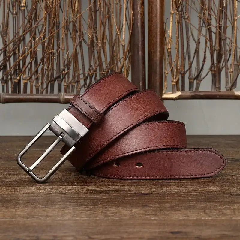 Brown leather belt with silver buckle from the Set of Three Leather Belts with Silver Buckles