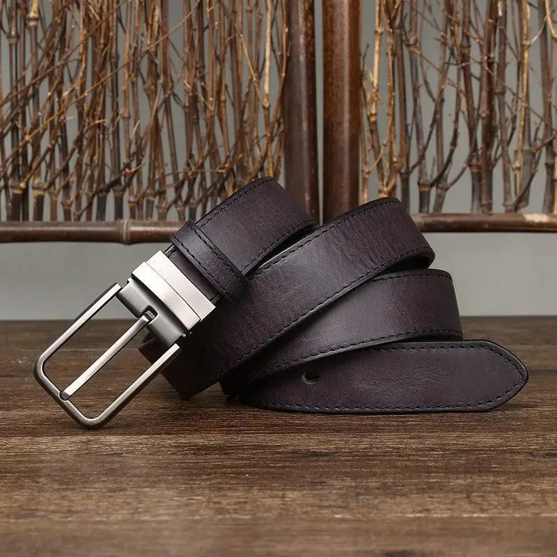 Brown leather belt with silver buckle from Set of Three Leather Belts with Silver Buckles