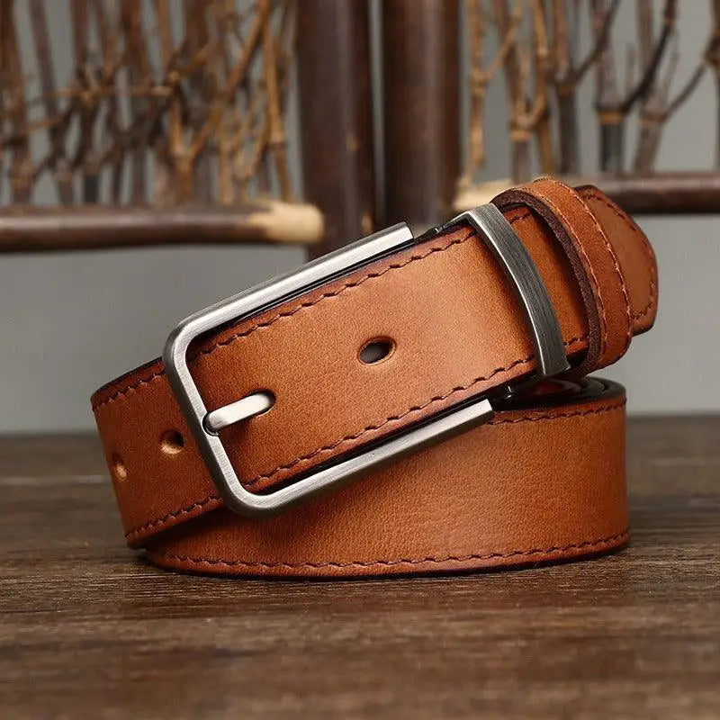 Brown leather belt with silver buckle from Set of Three Leather Belts collection
