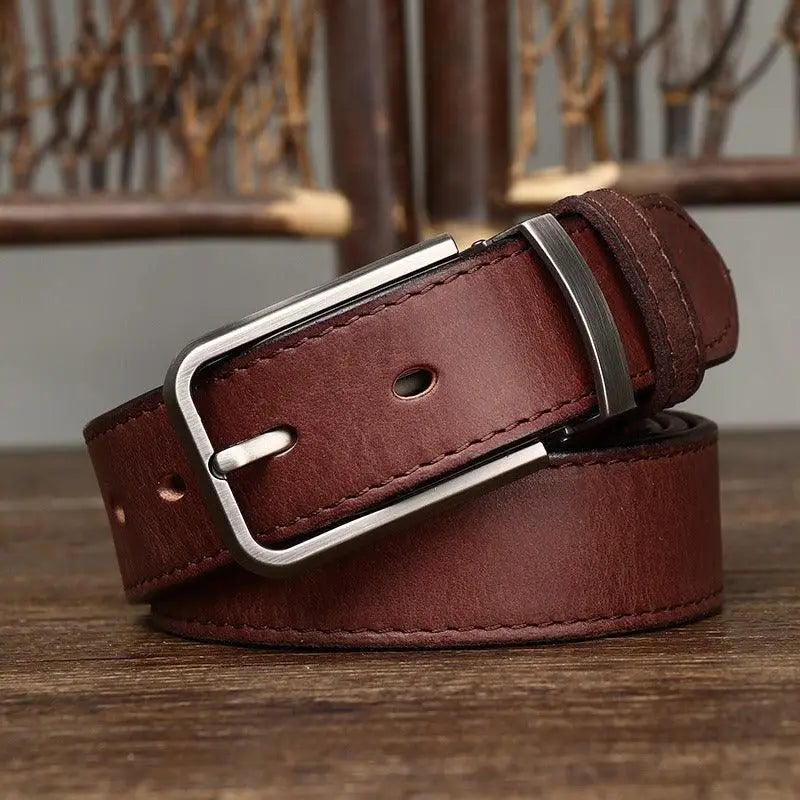 Maroon leather belt with silver buckle from Set of Three Leather Belts collection
