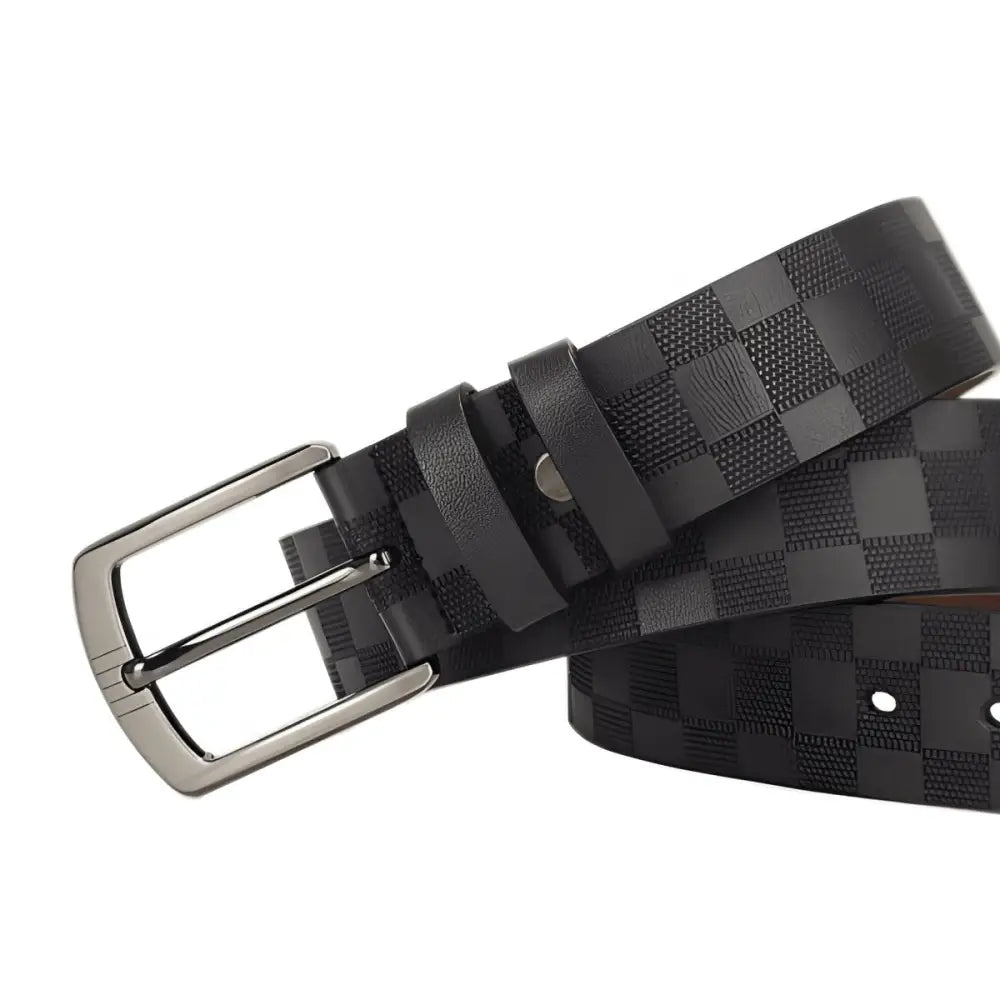 Valtter Belt Brown Checkered Leather Belt with Silver Buckle, stylish accessory for men