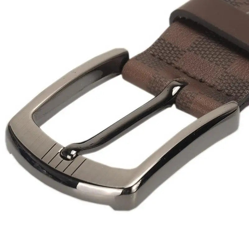 Valtter Belt Brown Checkered Leather Belt with Silver Buckle, stylish and durable accessory