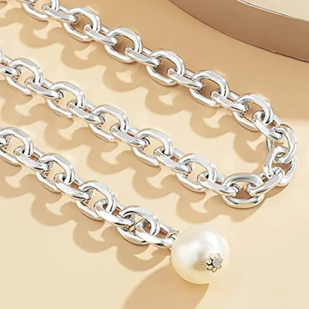 Silver chain belt with pearl pendant for elegant style and accessory enhancement