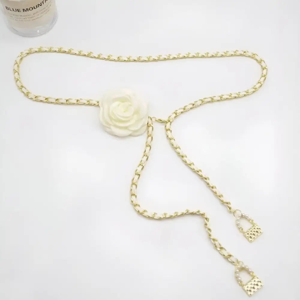 White and gold chain belt with flower detail for Woman Black Pants featured product