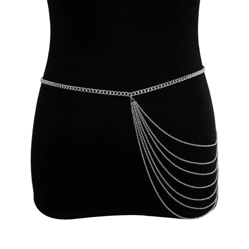 Silver chain body jewelry from Elegant Silver and Gold Chain Belts to enhance personal style