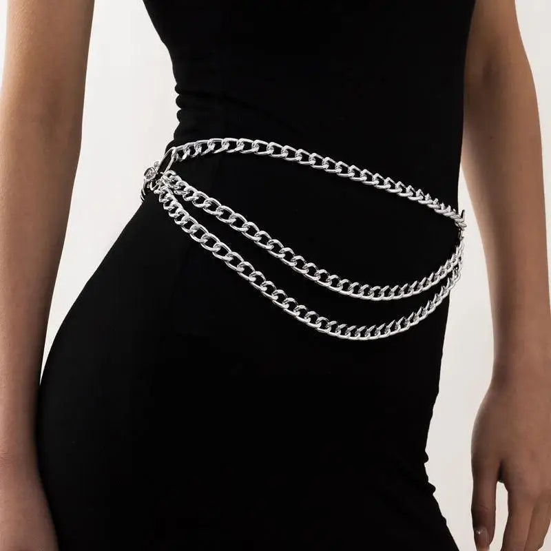 Silver and gold-toned layered women’s chain belt designed for Sadestris women