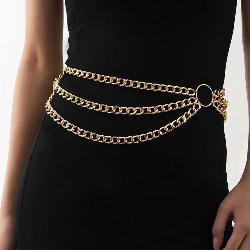 Gold-toned triple chain belt for Sadestris women’s chain belt fashion accessory