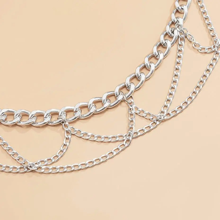 Silver-toned layered chain belt from Pulledia Women’s Chain Belt collection for personal style