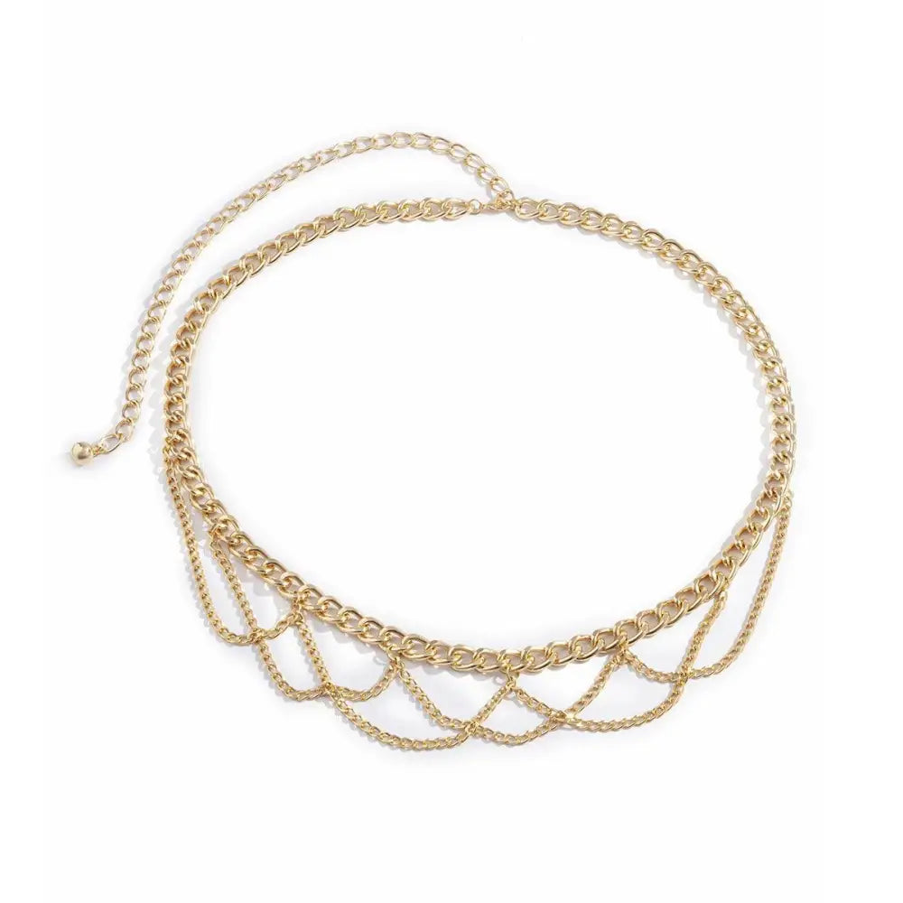 Gold-colored Pulledia women’s chain belt with dangling chains for personal style